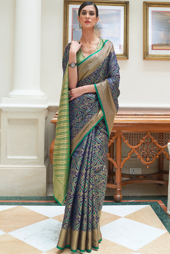 Dark Blue Zari Woven Patola Silk Saree