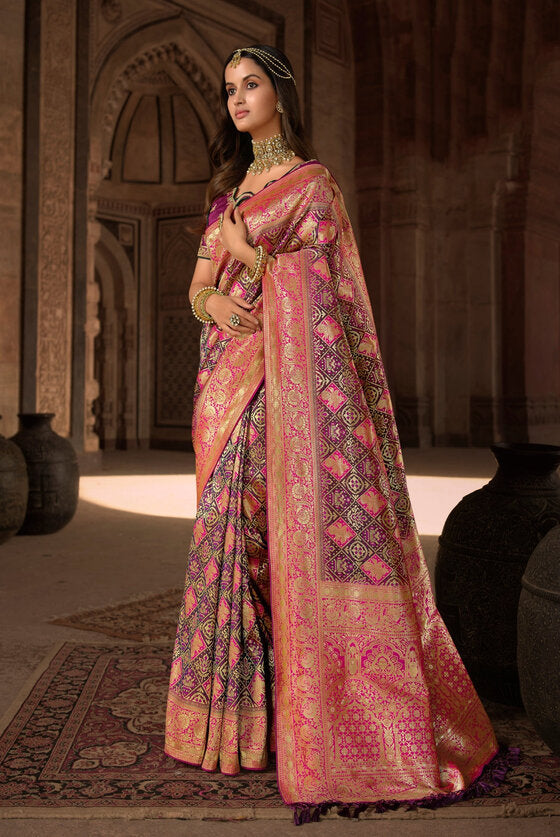 Magenta Pink Banarasi Patola Saree