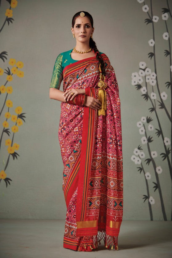 Pink Color Patan Patola Silk Saree With Kanchi Blouse