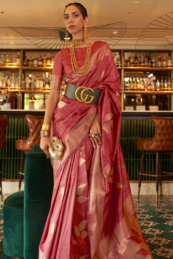 Earthy Red Banarasi Tussar Silk Saree