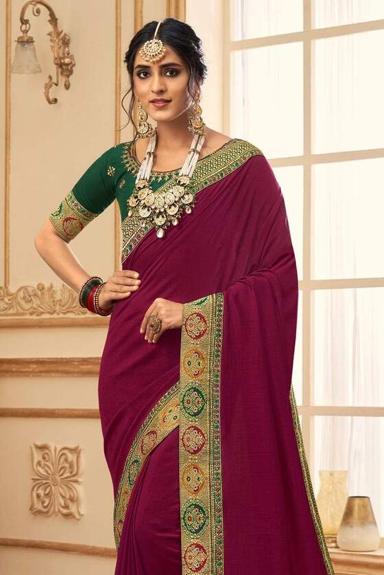 Burgundy Red South Silk Saree