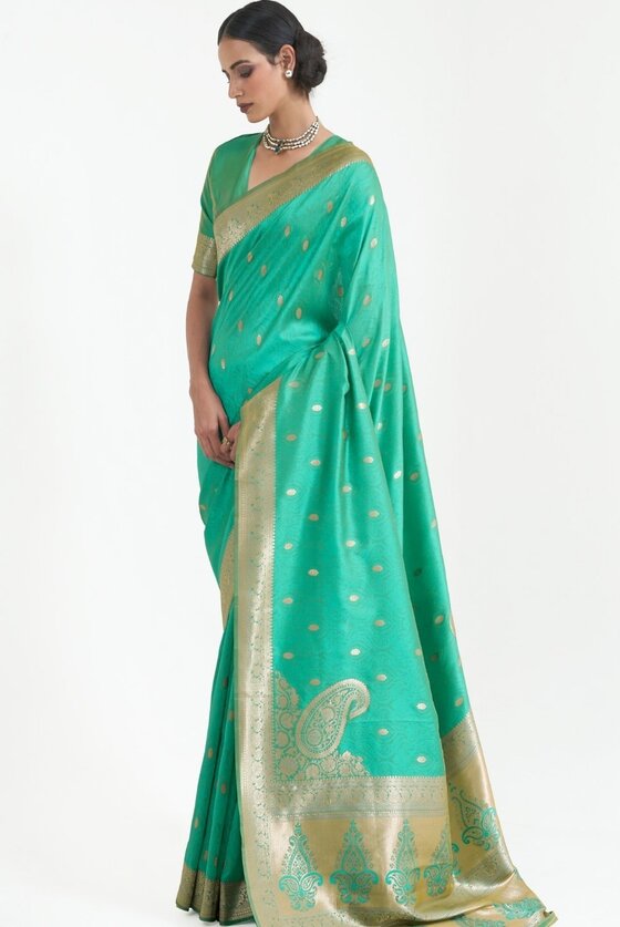 Green Zari Woven Self Embossed Banarasi Silk Saree