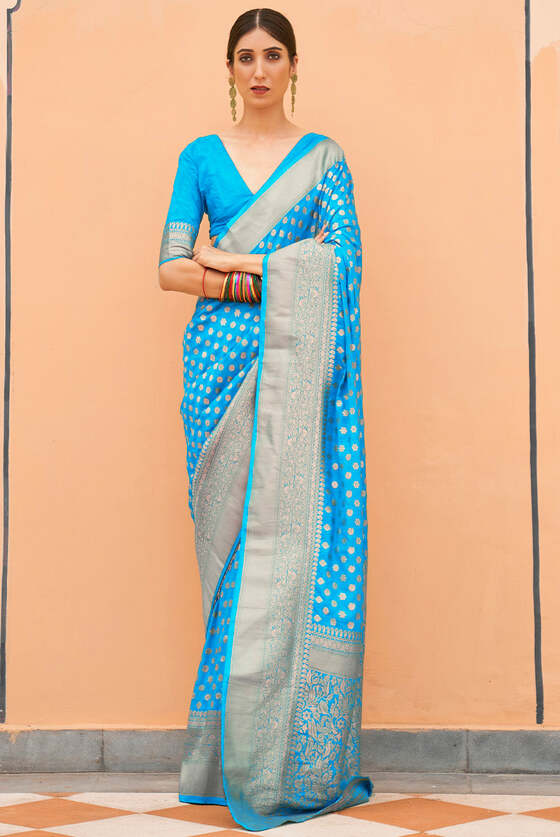 Blue Woven Banarasi Georgette Silk Saree