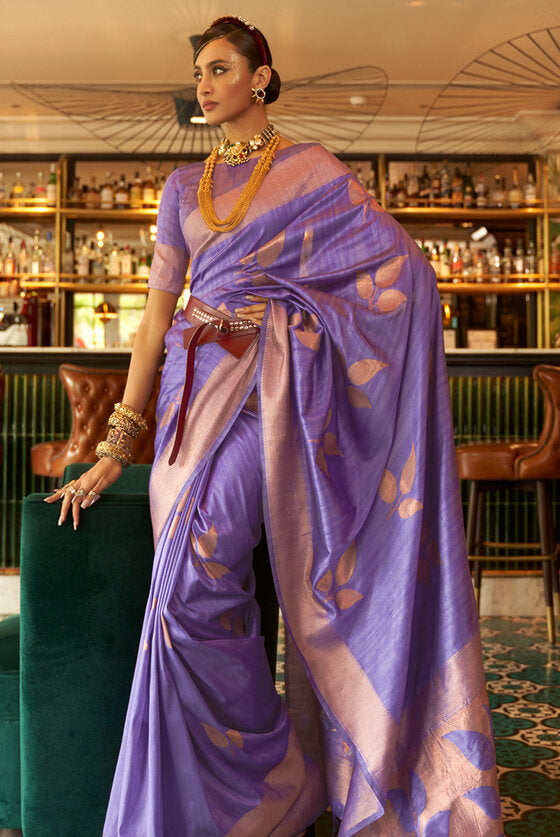 Beautiful Purple Woven Banarasi Tussar Silk Saree