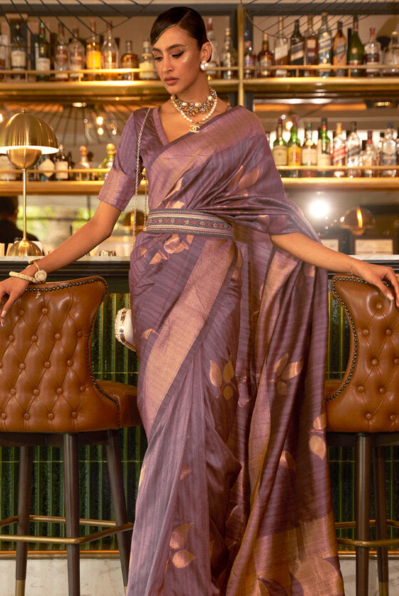 Rich Purple Woven Banarasi Tussar Silk Saree