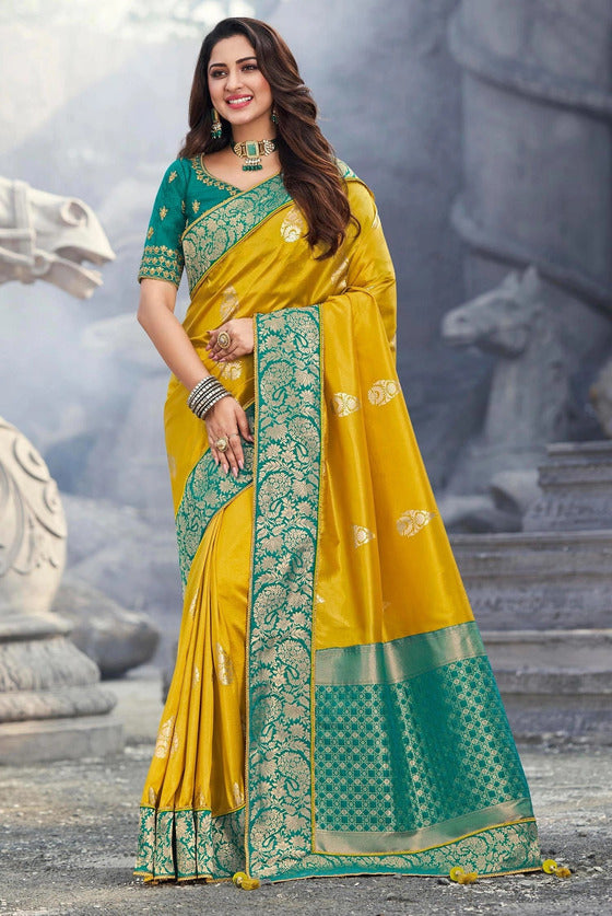 Mustard Yellow Silk Traditional Woven Saree