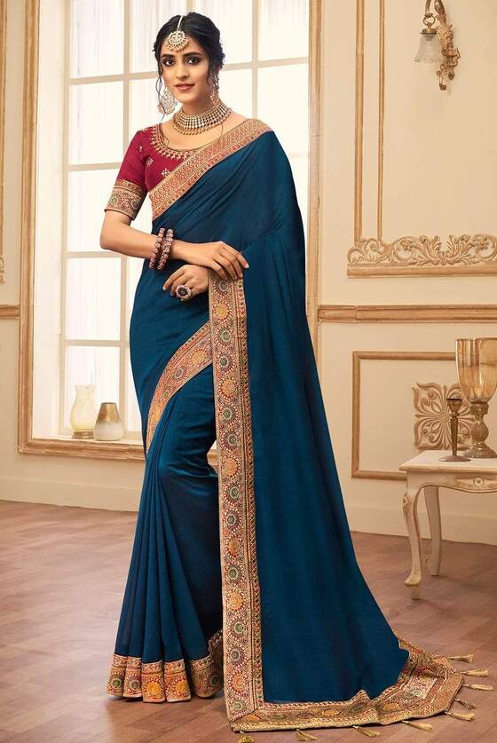 Cobalt Blue South Silk Saree