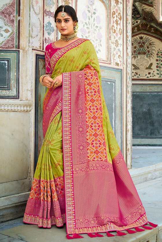 Pink Green Dola Silk Saree