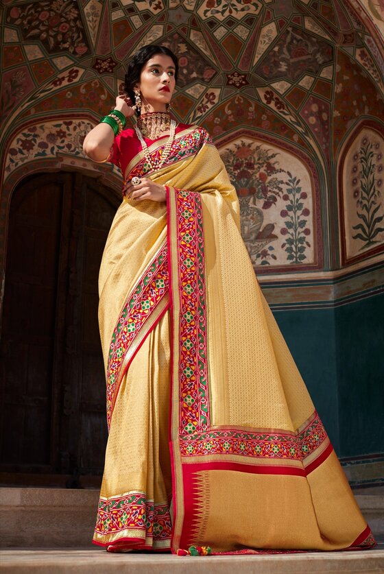 Cream Banarasi Patola Saree with Threadwork Blouse