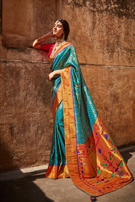 Blue Banarasi Patola Saree with Threadwork Blouse