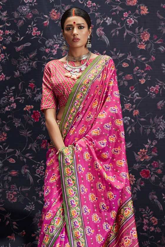Pink Printed Patola Saree