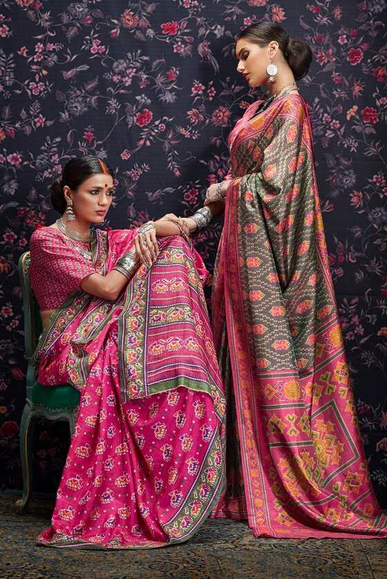 Jade Black Printed Patola Saree