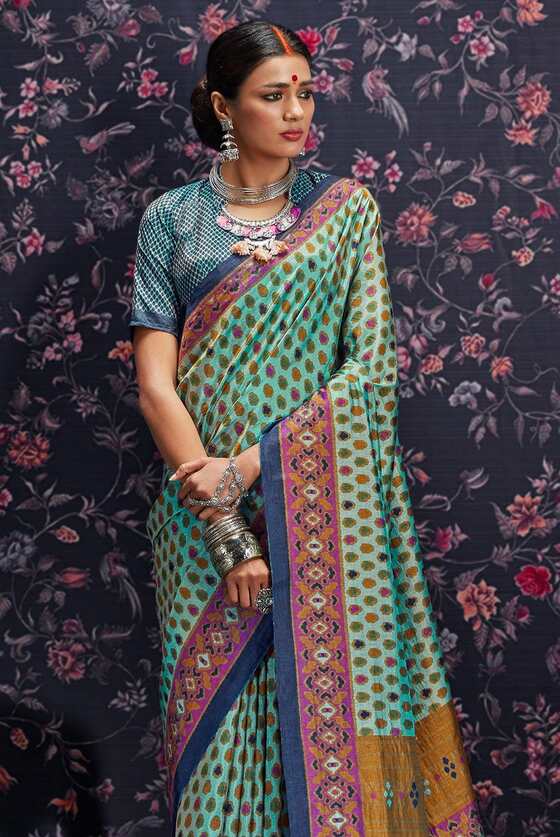 Sky Blue Printed Patola Saree