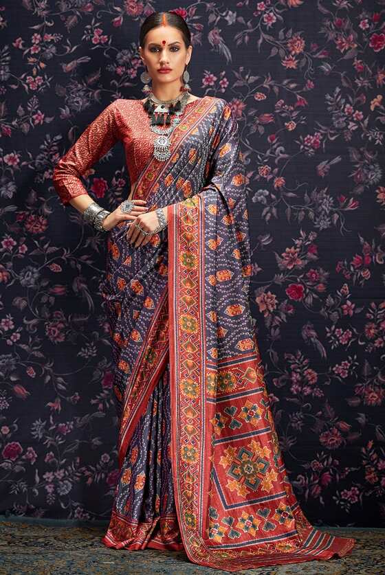 Indigo Blue Printed Patola Saree