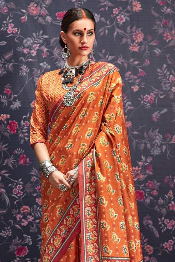 Orange Printed Patola Saree
