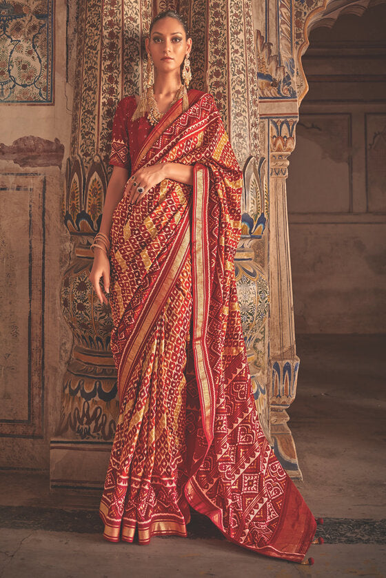 Multicolored Red And Yellow Patola Silk Saree