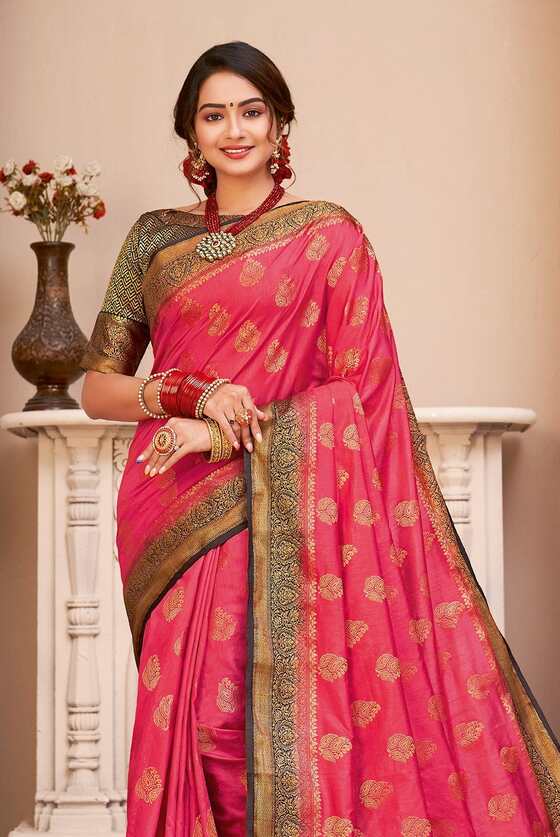 Fiery Rose Pink Banarasi Saree