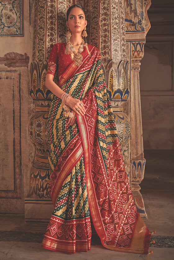 Multicolored Red Patola Silk Saree