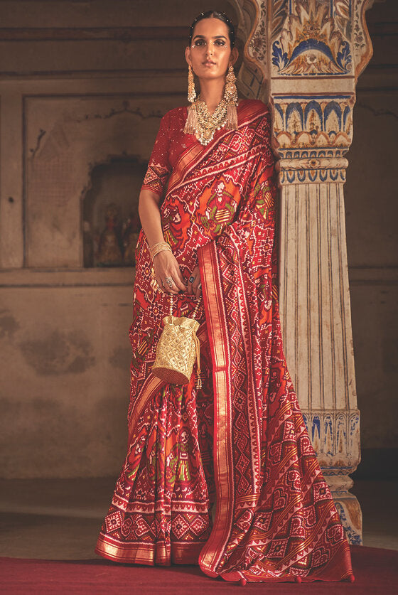 Refous Red And Orange Patola Silk Saree