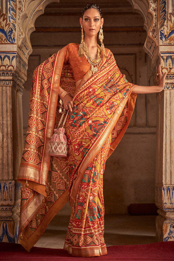 Amber Yellow And Orange Patola Silk Saree