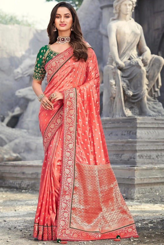 Peach Silk Traditional Woven Saree