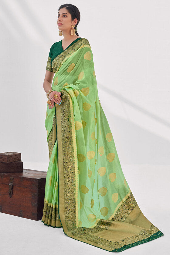 Mint Green Zari Woven Organza Silk Saree