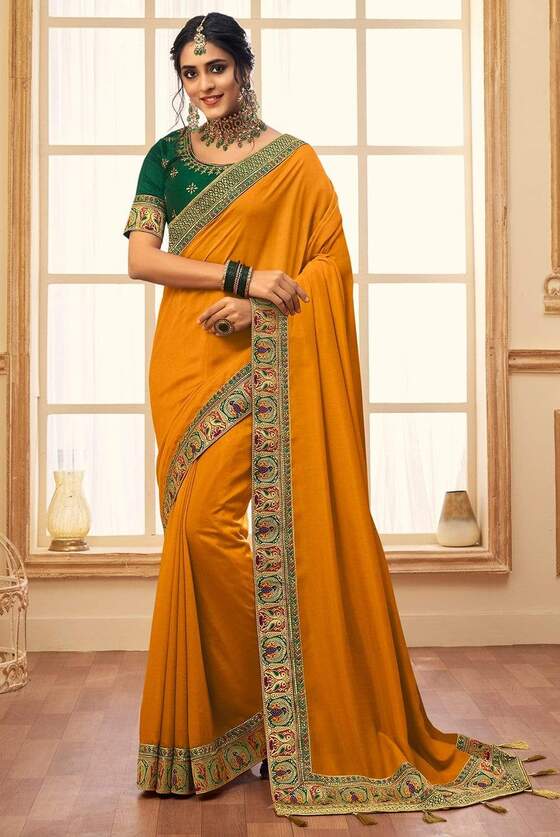 Marigold Yellow South Silk Saree