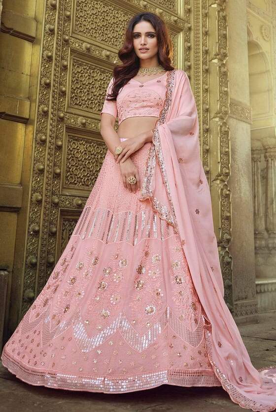 Reverie Pink Exclusive Georgette Based Sequins Lehenga Choli