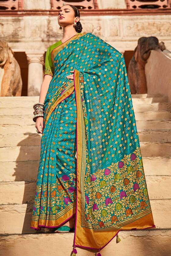 Bright Blue Brasso Saree