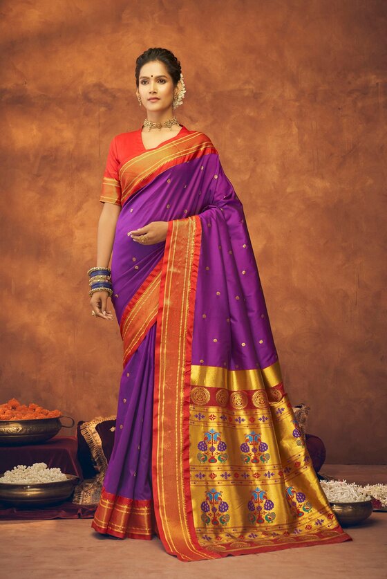 Purple Woven Paithani Silk Saree