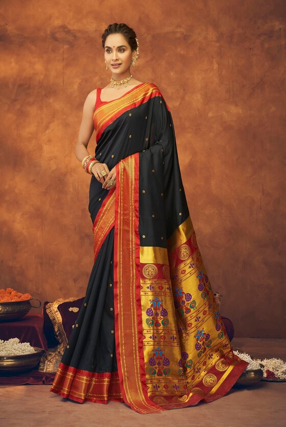 Black Woven Paithani Silk Saree