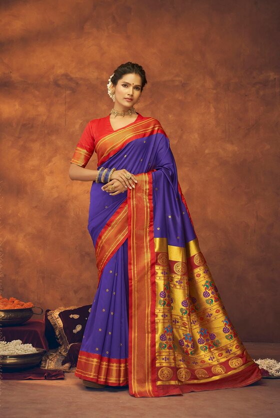 State Blue Woven Paithani Silk Saree