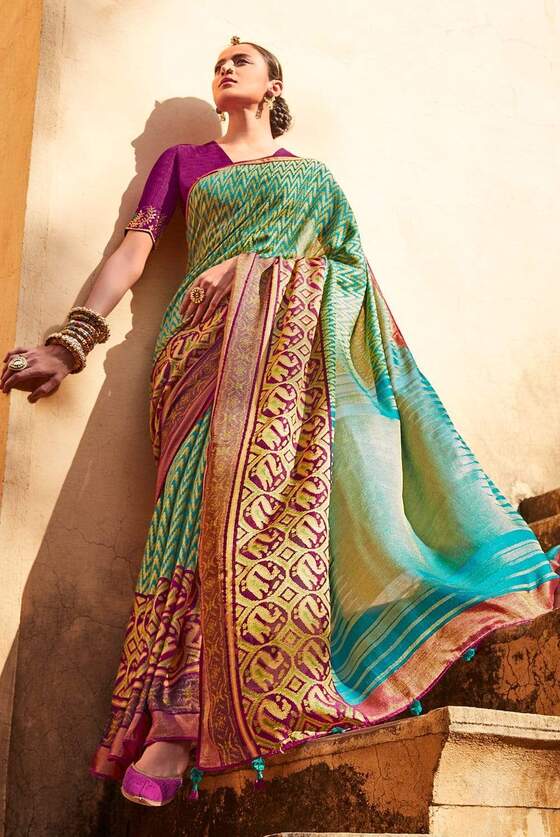 Green Blue Brasso Saree