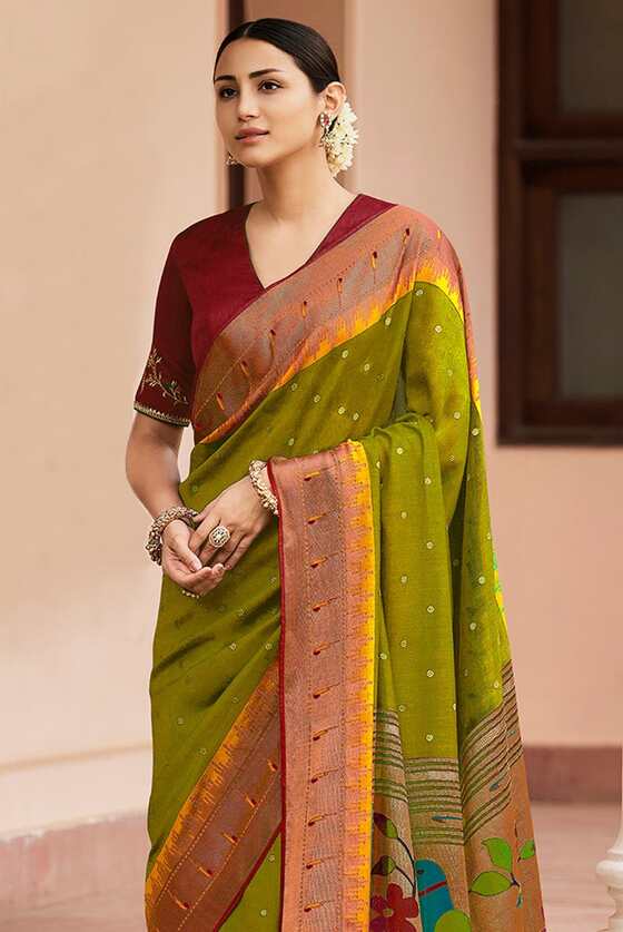 Fern Green Paithani Saree