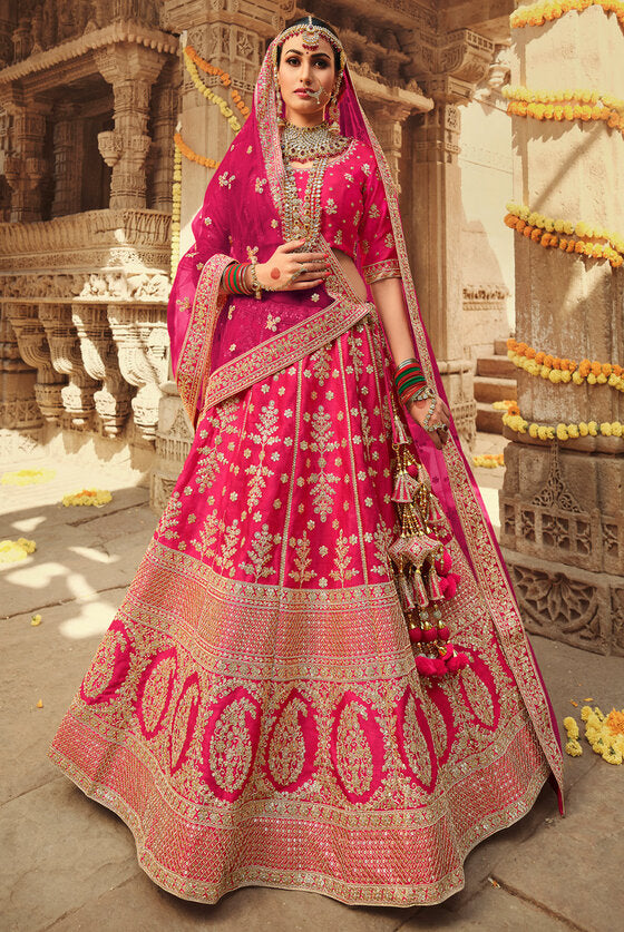 Rose Pink Heavy Embroidered Bridal Lehenga