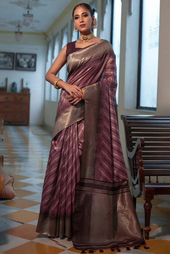 Congo Purple Zari Woven Striped South Silk Saree