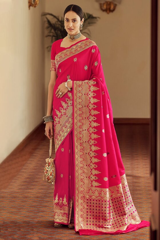 Divine Red Meenakari Banarasi Silk Saree