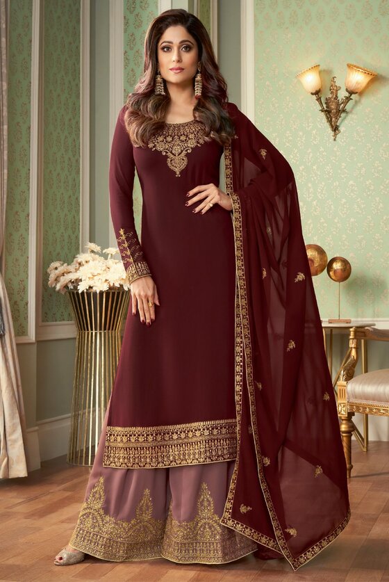 Tango Maroon Exclusive semi stitched kurta with Palazzo