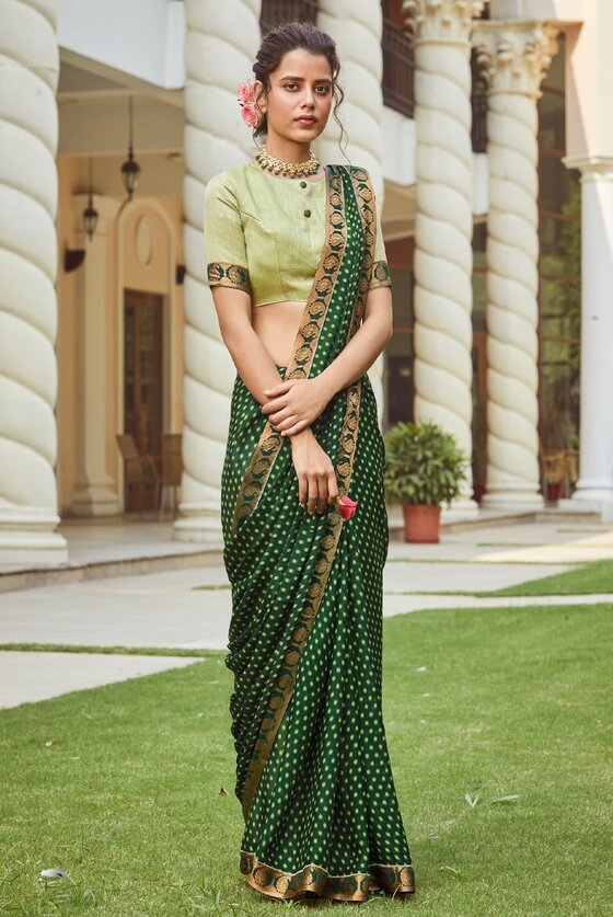 Emerald Green Printed Banarasi Silk Saree