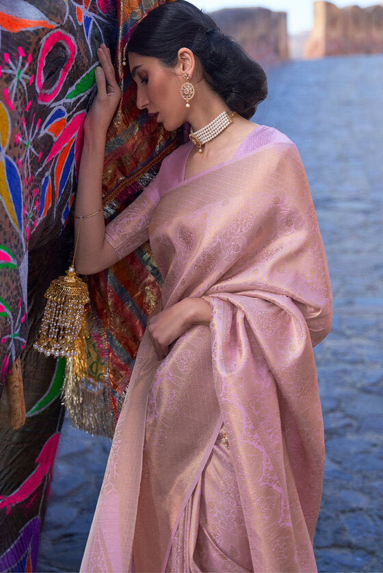 Light Lavender Purple Soft Handloom Weave Kanjivaram Silk Saree