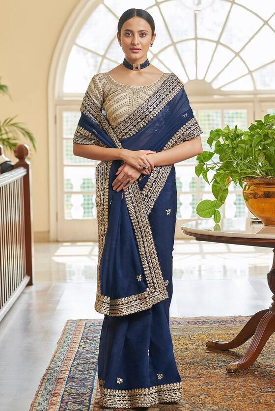 Indigo Blue Organza Designer Saree