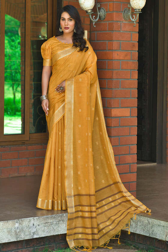 Salomie Yellow Zari Woven Cotton Saree