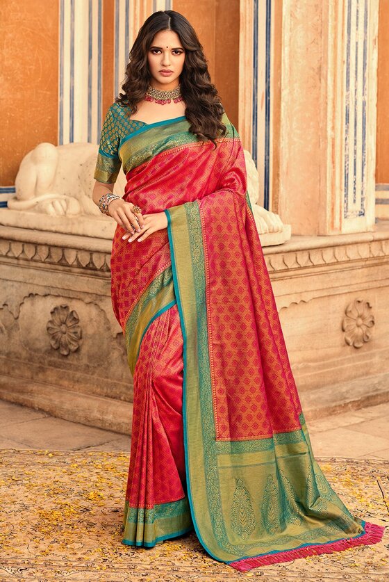 Bright Red Kanjivaram Saree