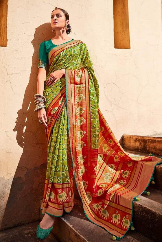 Vibrant Green Brasso Saree