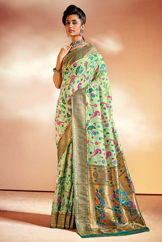 Light Green Woven Paithani Silk Saree