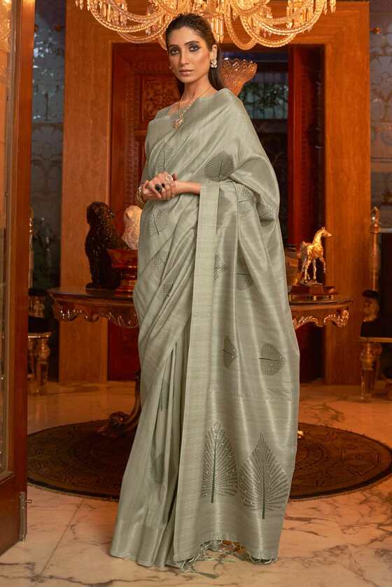 Frostine Grey Banarasi Saree