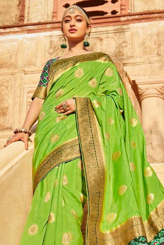 Bright Green Banarasi Patola Saree