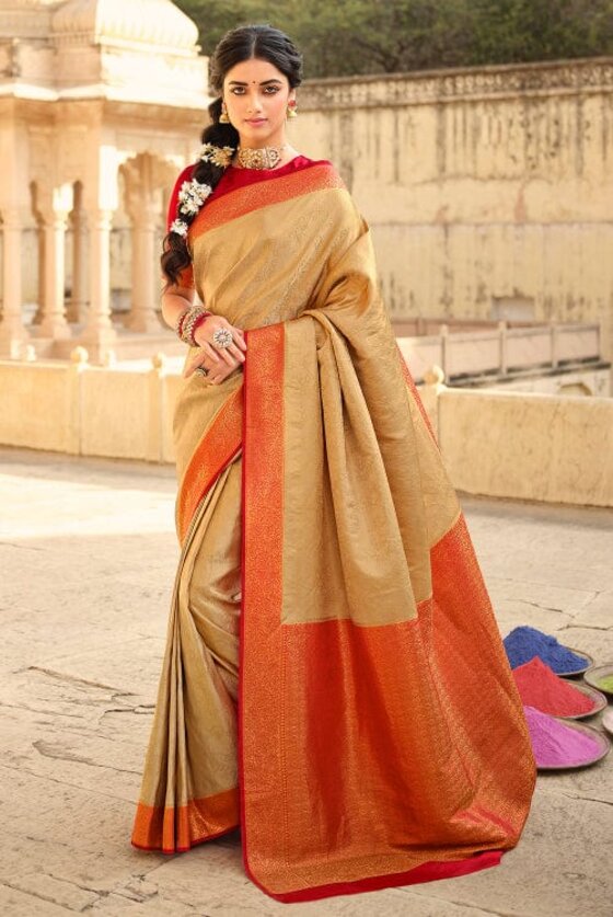 Beige Kanjivaram Saree