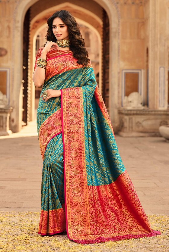 Teal Blue Kanjivaram Saree