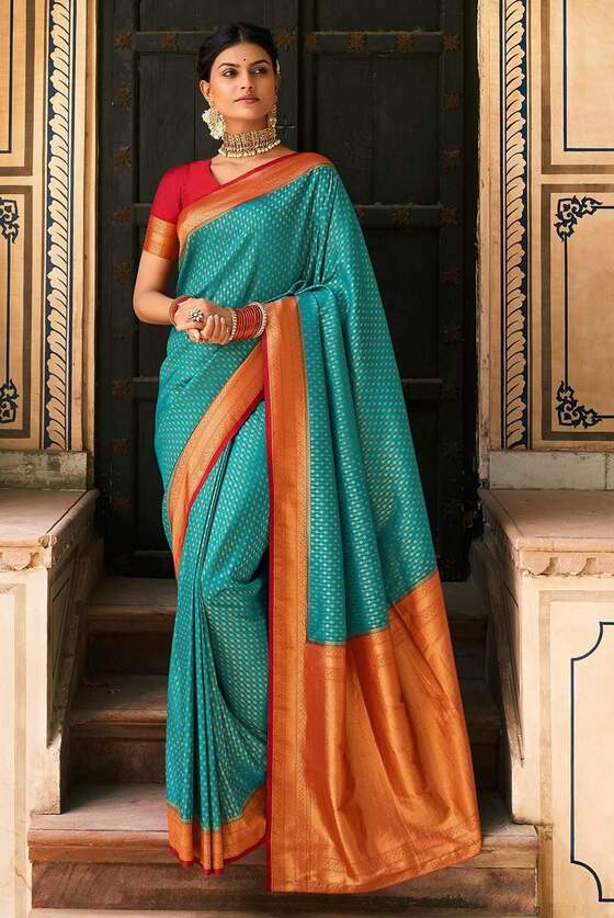 Charlotte Blue Woven Kanjivaram Silk Saree